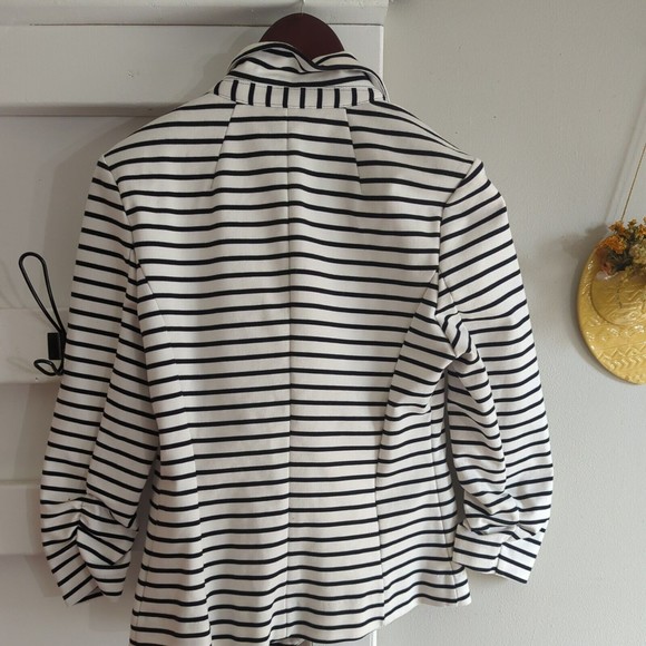 Christian Siriano Womens Black Striped Ruched Sleeves Pocket Blazer Coat Size M - Picture 7 of 8